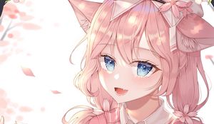 Preview wallpaper neko, ears, smile, anime, pink