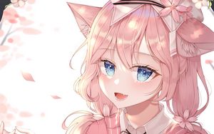 Preview wallpaper neko, ears, smile, anime, pink