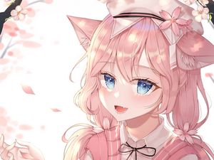 Preview wallpaper neko, ears, smile, anime, pink