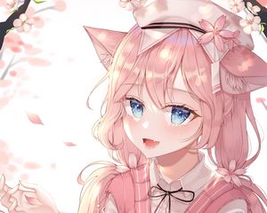 Preview wallpaper neko, ears, smile, anime, pink