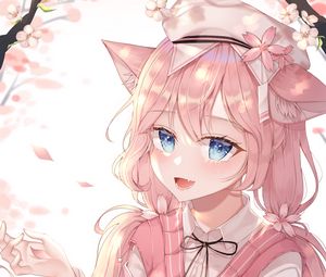 Preview wallpaper neko, ears, smile, anime, pink