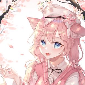 Preview wallpaper neko, ears, smile, anime, pink