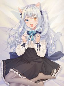 Preview wallpaper neko, ears, smile, heterochromia, anime