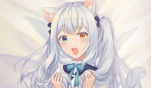 Preview wallpaper neko, ears, smile, heterochromia, anime