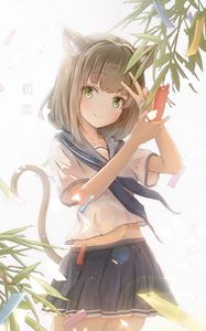 Preview wallpaper neko, gesture, smile, note, wish, anime