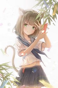 Preview wallpaper neko, gesture, smile, note, wish, anime