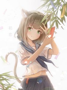 Preview wallpaper neko, gesture, smile, note, wish, anime