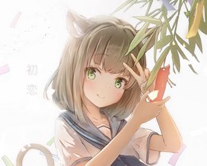 Preview wallpaper neko, gesture, smile, note, wish, anime