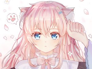 Preview wallpaper neko, girl, ears, cute, anime, pink