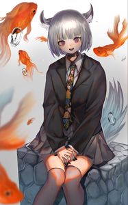 Preview wallpaper neko, girl, ears, goldfish, anime