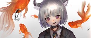 Preview wallpaper neko, girl, ears, goldfish, anime