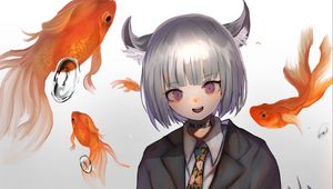 Preview wallpaper neko, girl, ears, goldfish, anime