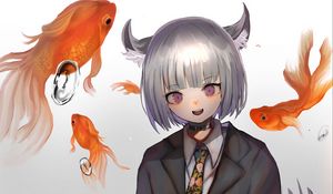 Preview wallpaper neko, girl, ears, goldfish, anime