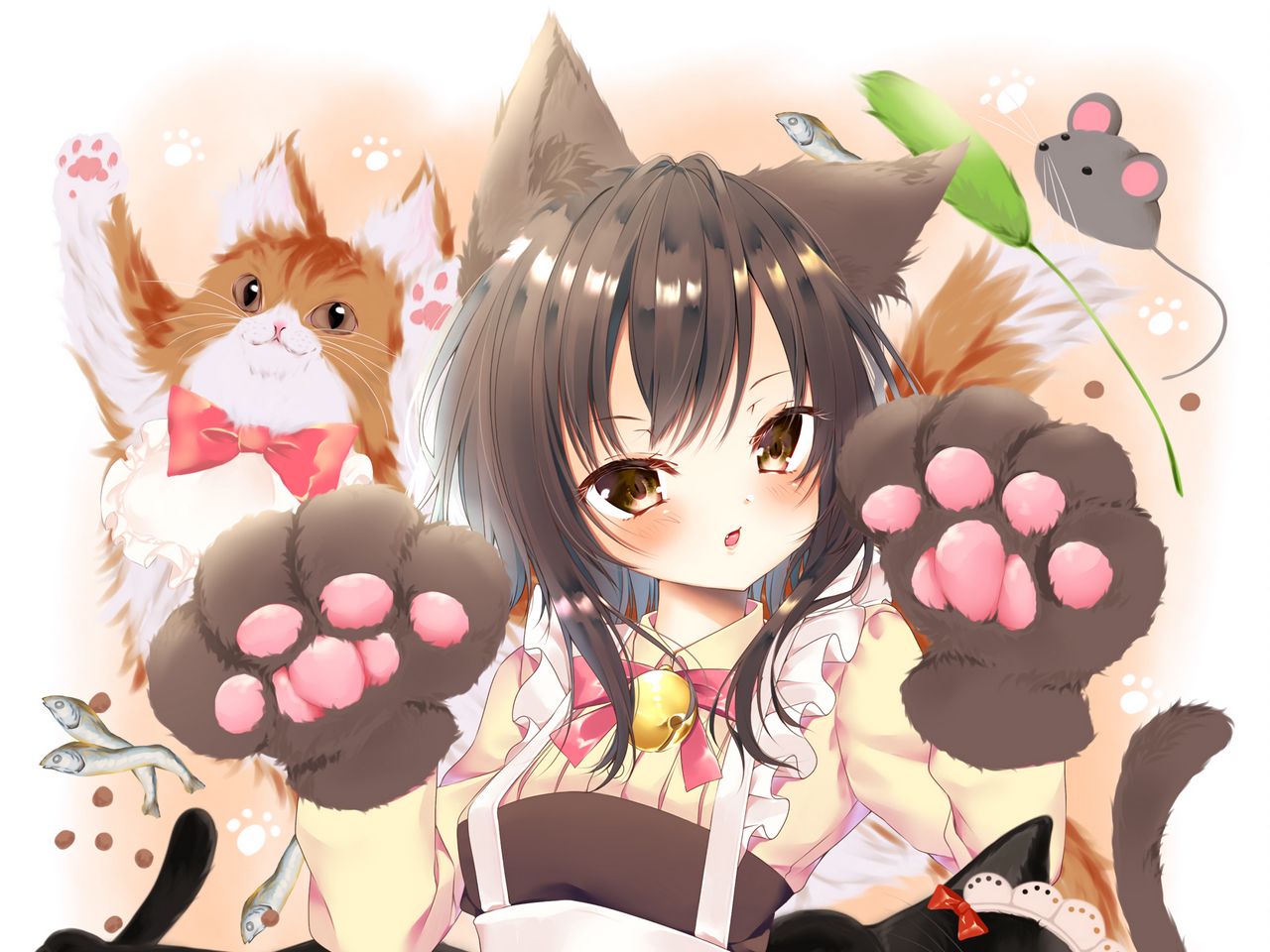 Download wallpaper 1280x960 neko, girl, ears, cats, cute, anime standard  4:3 hd background