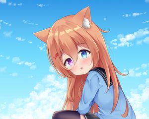 Preview wallpaper neko, girl, ears, heterochromia, cat, anime