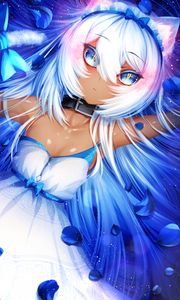 Preview wallpaper neko, girl, ears, art, blue