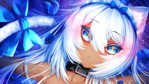 Preview wallpaper neko, girl, ears, art, blue