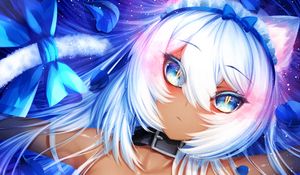 Preview wallpaper neko, girl, ears, art, blue