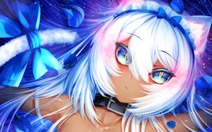 Preview wallpaper neko, girl, ears, art, blue
