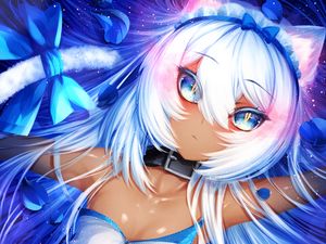 Preview wallpaper neko, girl, ears, art, blue