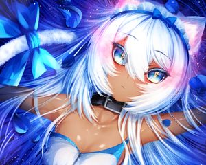 Preview wallpaper neko, girl, ears, art, blue