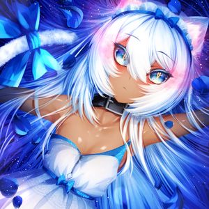 Preview wallpaper neko, girl, ears, art, blue