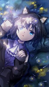 Preview wallpaper neko, girl, flowers, water, anime, art