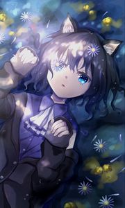 Preview wallpaper neko, girl, flowers, water, anime, art