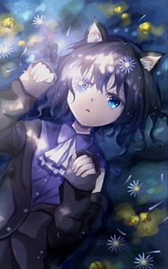 Preview wallpaper neko, girl, flowers, water, anime, art