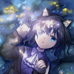 Preview wallpaper neko, girl, flowers, water, anime, art