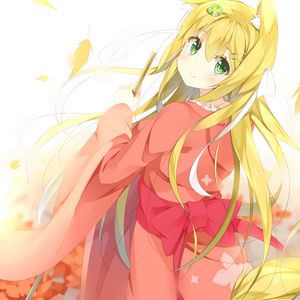 Preview wallpaper neko, girl, smile, kimono, anime