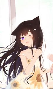 Preview wallpaper neko, girl, wind, anime, art