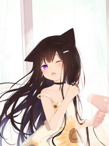 Preview wallpaper neko, girl, wind, anime, art