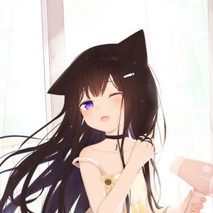 Preview wallpaper neko, girl, wind, anime, art