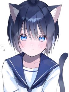 Preview wallpaper neko, glance, sailor suit, anime, art, blue