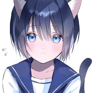 Preview wallpaper neko, glance, sailor suit, anime, art, blue