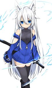 Preview wallpaper neko, glance, sword, anime, art, blue