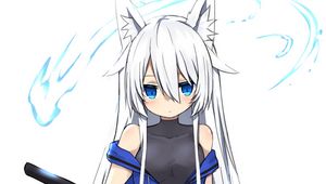 Preview wallpaper neko, glance, sword, anime, art, blue