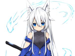 Preview wallpaper neko, glance, sword, anime, art, blue