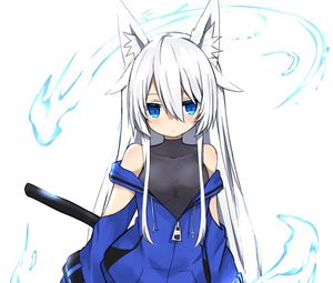 Preview wallpaper neko, glance, sword, anime, art, blue