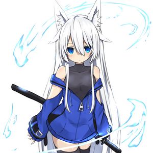 Preview wallpaper neko, glance, sword, anime, art, blue