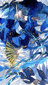 Preview wallpaper neko, kimono, fan, anime, art, blue