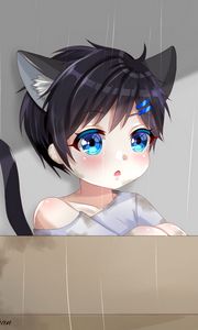 Preview wallpaper neko, kitten, child, box, anime, art