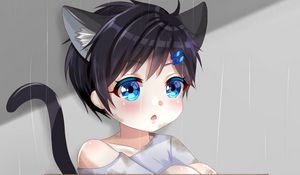 Preview wallpaper neko, kitten, child, box, anime, art