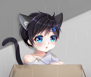 Preview wallpaper neko, kitten, child, box, anime, art