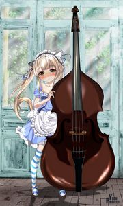 Preview wallpaper neko, maid, double bass, musical instrument, anime