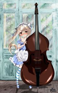 Preview wallpaper neko, maid, double bass, musical instrument, anime