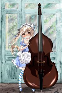 Preview wallpaper neko, maid, double bass, musical instrument, anime