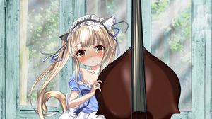 Preview wallpaper neko, maid, double bass, musical instrument, anime