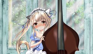 Preview wallpaper neko, maid, double bass, musical instrument, anime